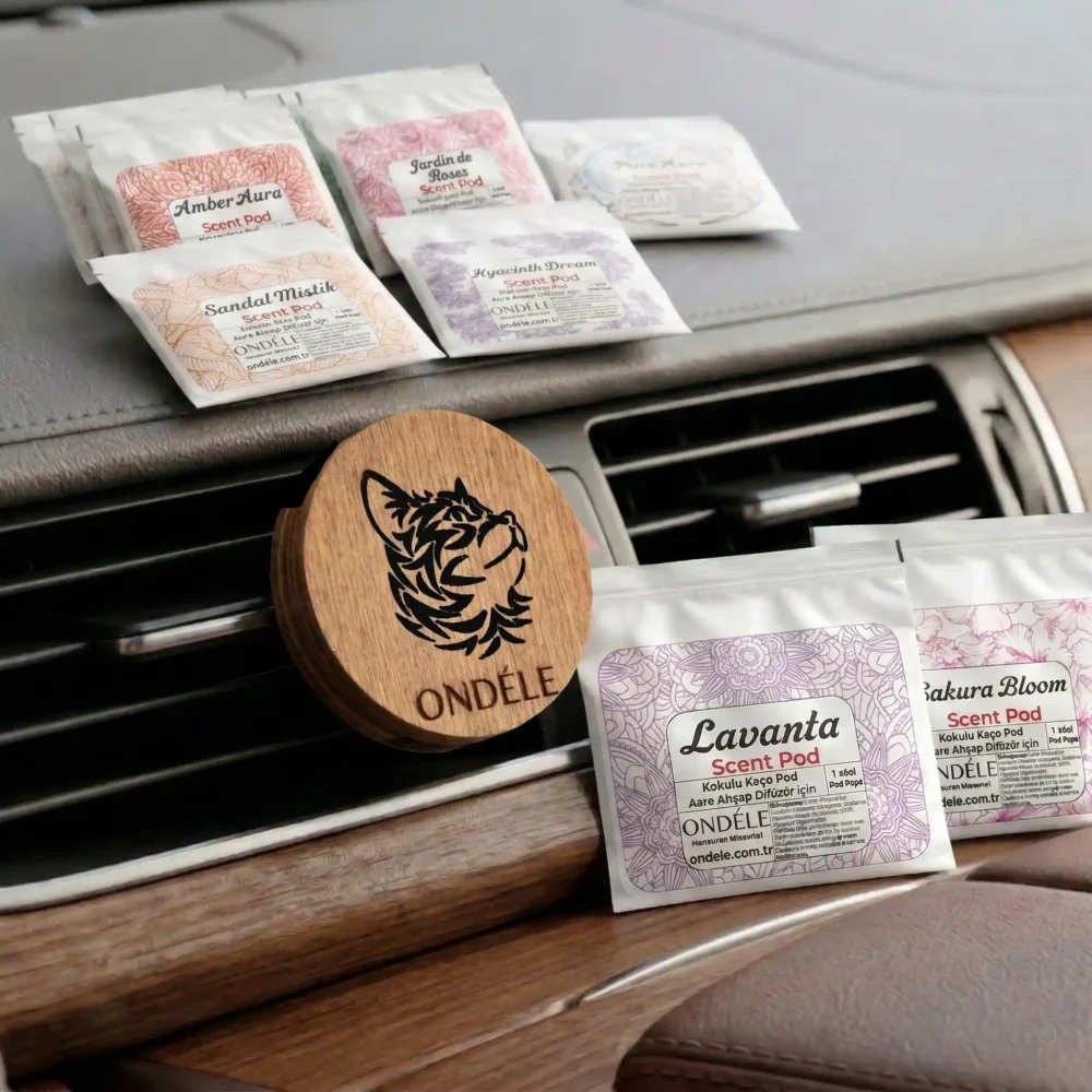 002 ONDÉLE Aero Ahşap Araç Kokusu ve Difüzörü | 10 Adet Değiştirebilir Keçe Scent Pod | Premium Oto Aksesuarı MD002 - Görsel 1