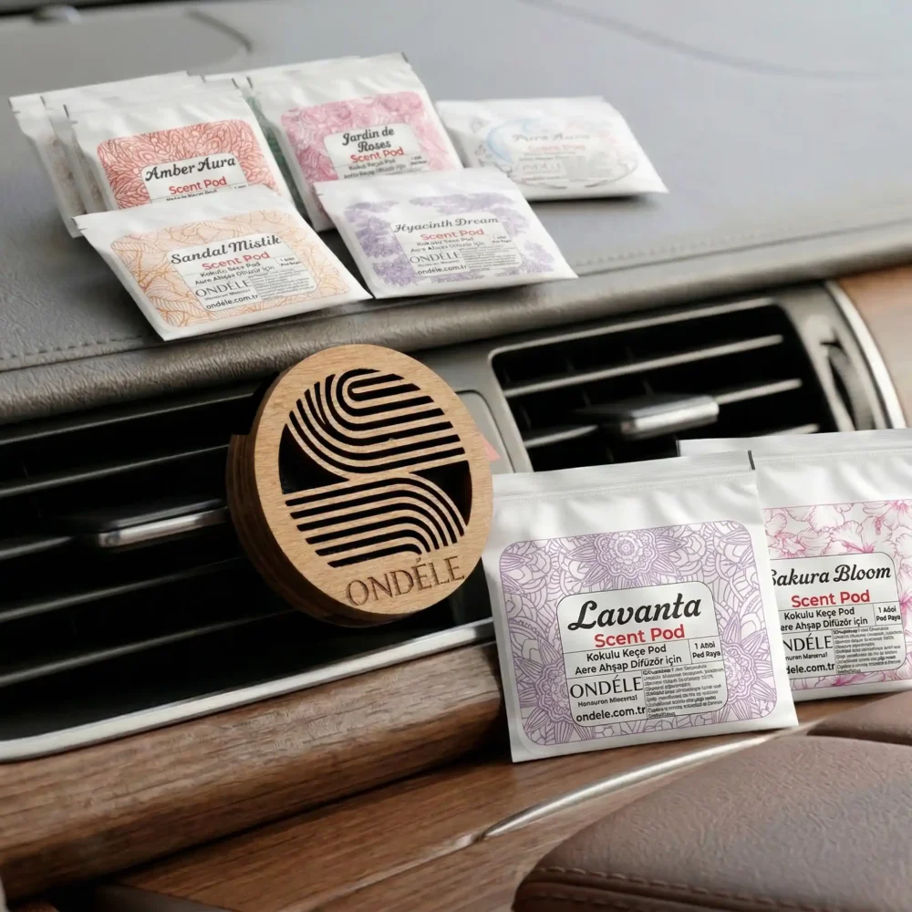 003 kopya ONDÉLE Aero Ahşap Araç Kokusu ve Difüzörü | 10 Adet Değiştirebilir Keçe Scent Pod | Premium Oto Aksesuarı MD003 - Görsel 1