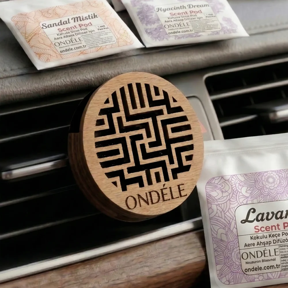 006 ONDÉLE Aero Ahşap Araç Kokusu ve Difüzörü | 10 Adet Değiştirebilir Keçe Scent Pod | Premium Oto Aksesuarı MD006 - Görsel 1