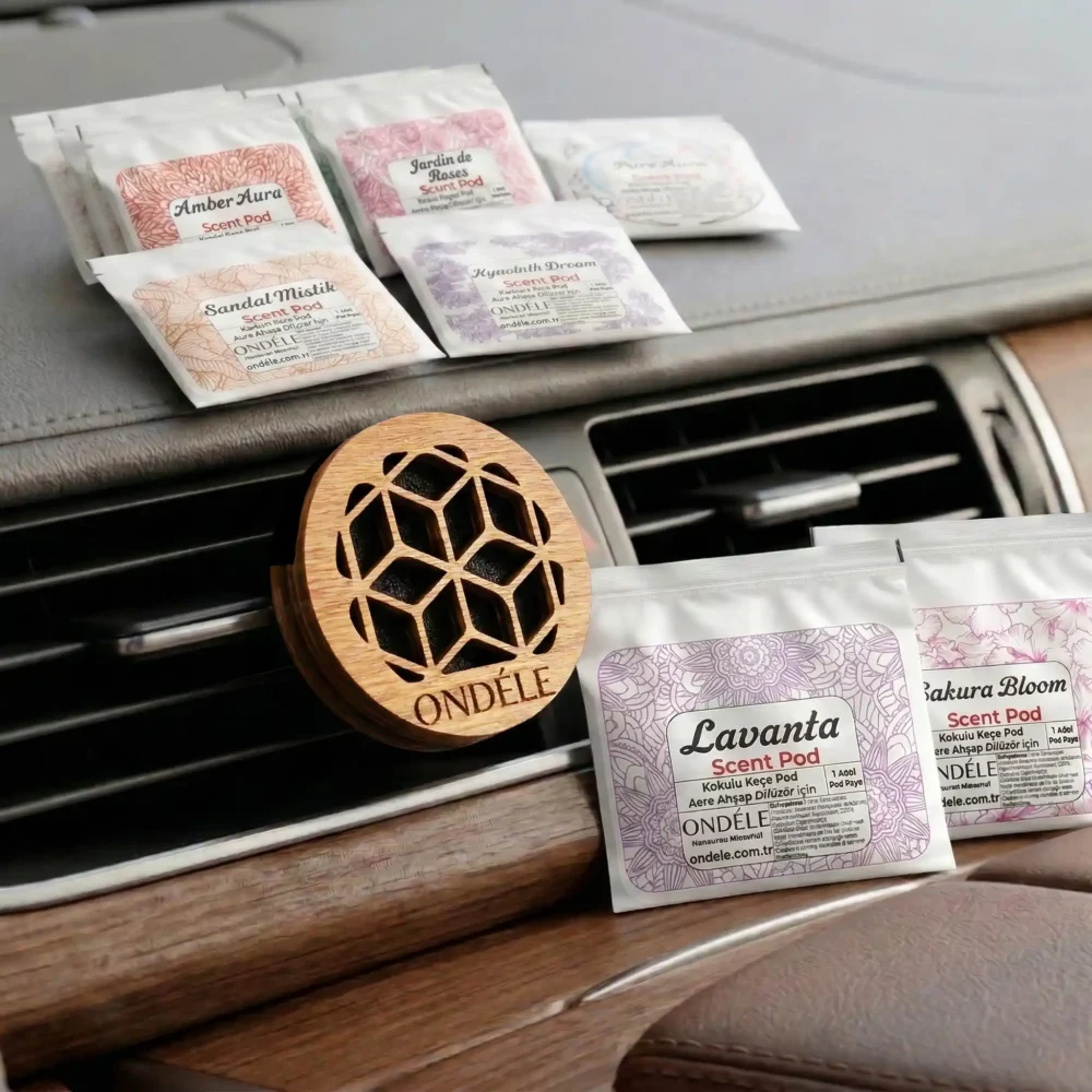007 ONDÉLE Aero Ahşap Araç Kokusu ve Difüzörü | 10 Adet Değiştirebilir Keçe Scent Pod | Premium Oto Aksesuarı MD007 - Görsel 1