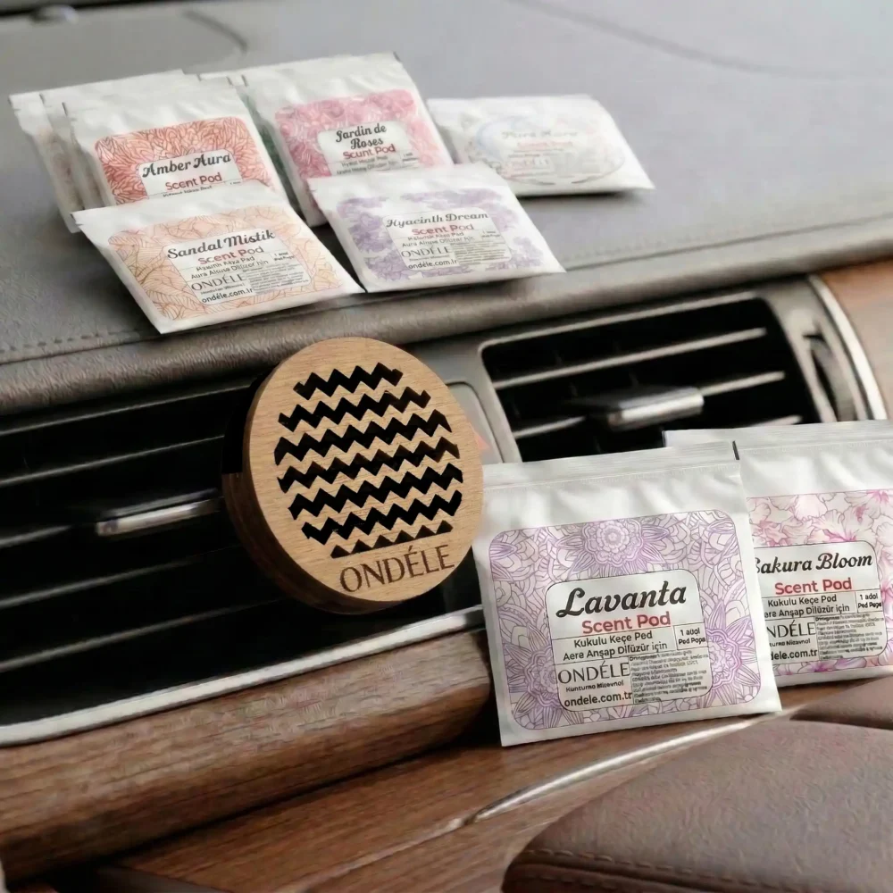 008 ONDÉLE Aero Ahşap Araç Kokusu ve Difüzörü | 10 Adet Değiştirebilir Keçe Scent Pod | Premium Oto Aksesuarı MD008 - Görsel 1