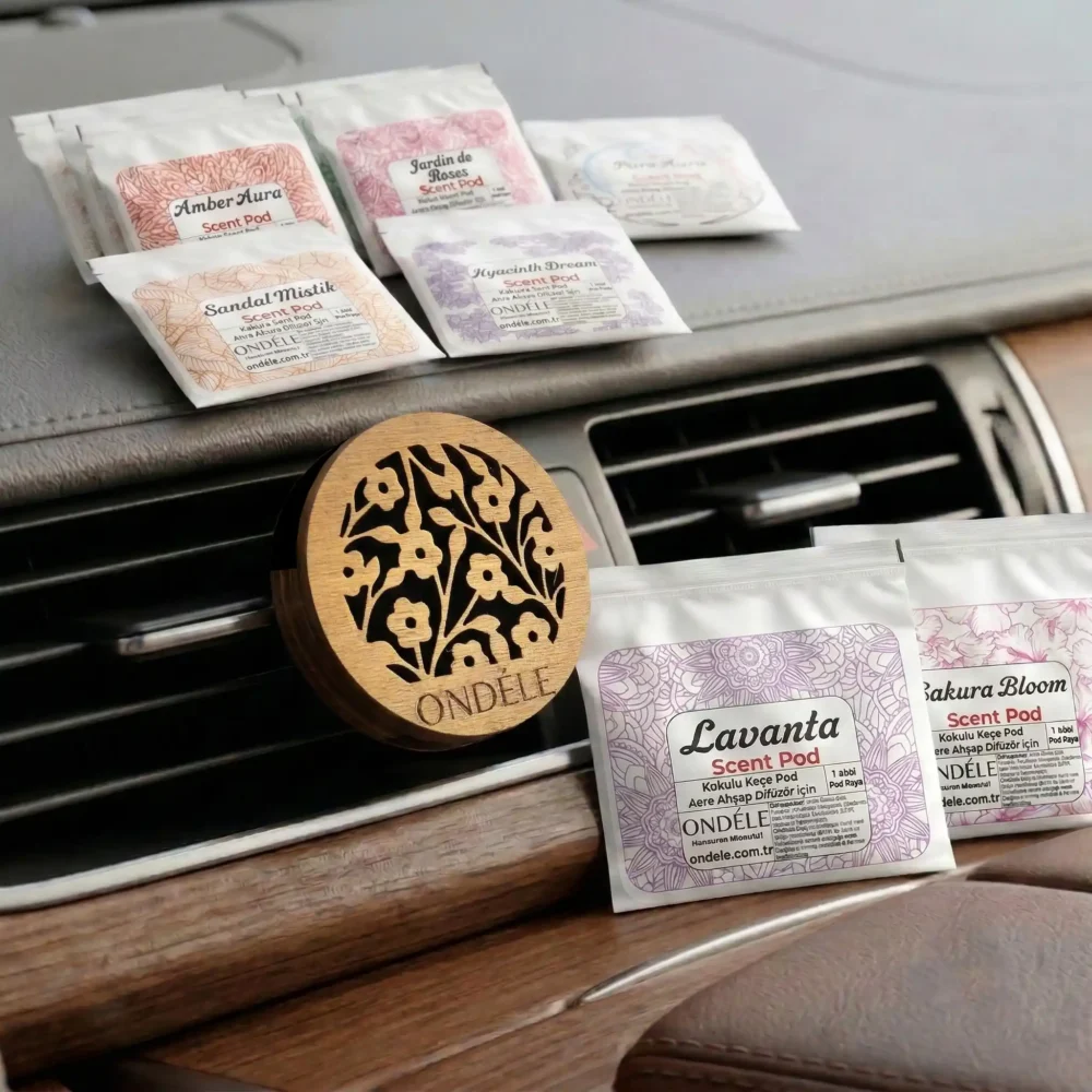 010 ONDÉLE Aero Ahşap Araç Kokusu ve Difüzörü | 10 Adet Değiştirebilir Keçe Scent Pod | Premium Oto Aksesuarı MD010 - Görsel 1