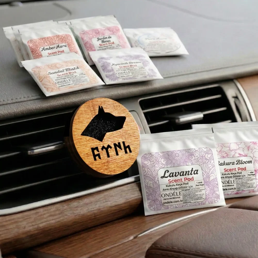 017 ONDÉLE Aero Ahşap Araç Kokusu ve Difüzörü | 10 Adet Değiştirebilir Keçe Scent Pod | Premium Oto Aksesuarı MD017 - Görsel 1