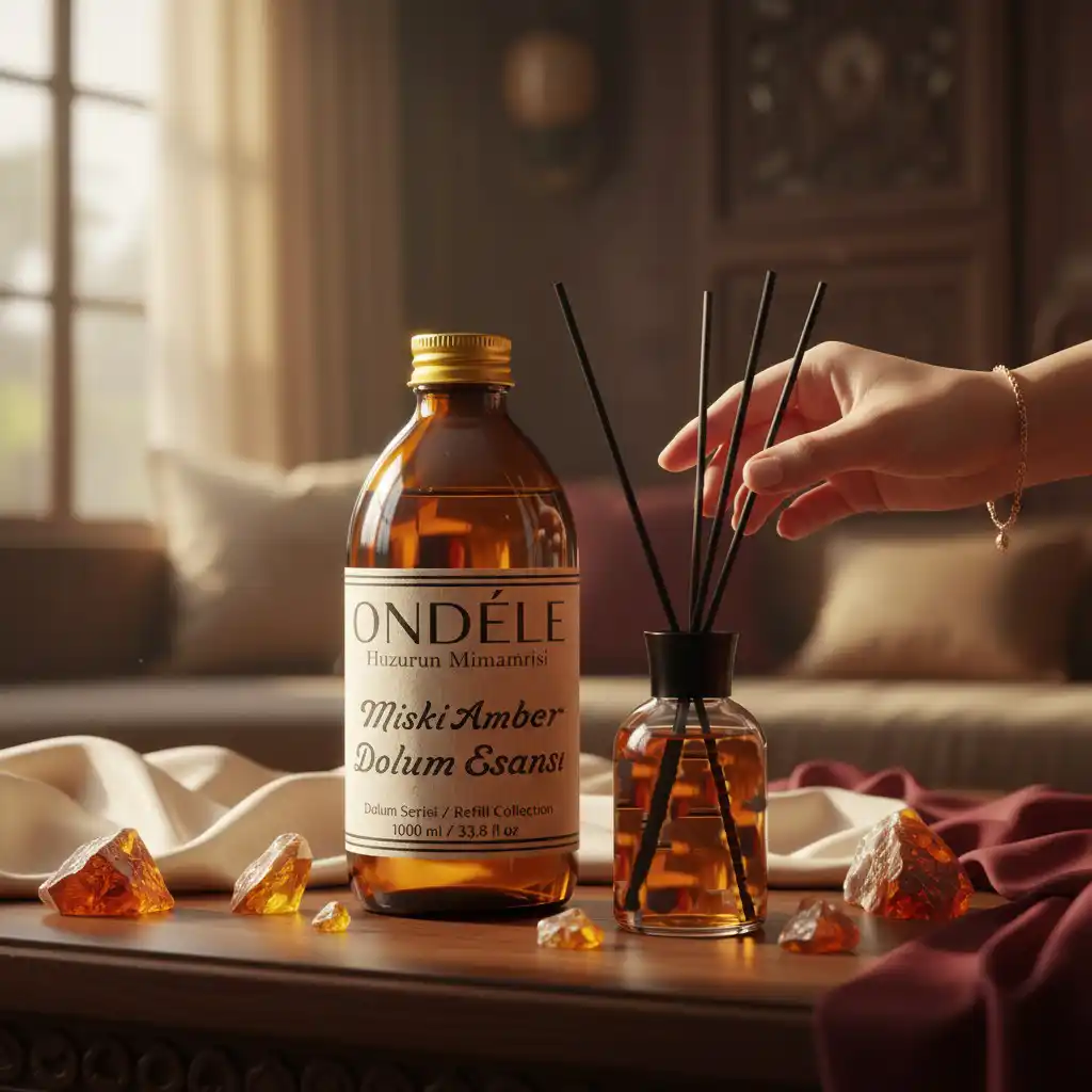 asd22 ONDÉLE Miski Amber Hazır Yedek Esans (250ml - 1000ml) | %40 Yüksek Konsantrasyon | +50ml Hediye Şişe ve Bambu Çubuk Seti - Görsel 1