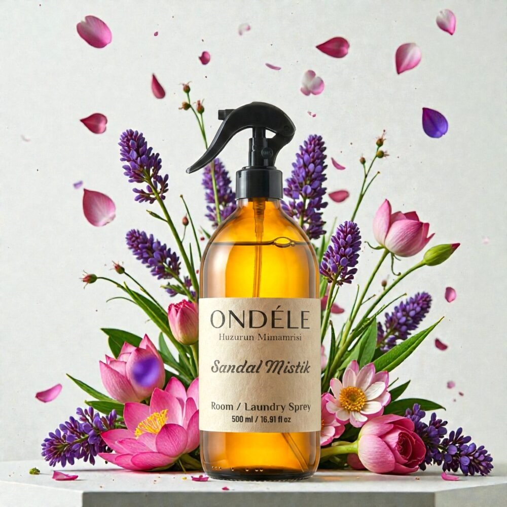 sandalmistik-Photoroom ONDÉLE Santal Mistik Oda ve Çamaşır Spreyi 500ml | Doğal Sandal Ağacı Esansiyel Yağı ve Saf Su | Kremsi, Odunsu ve Meditatif Ev Kokusu - Görsel 1